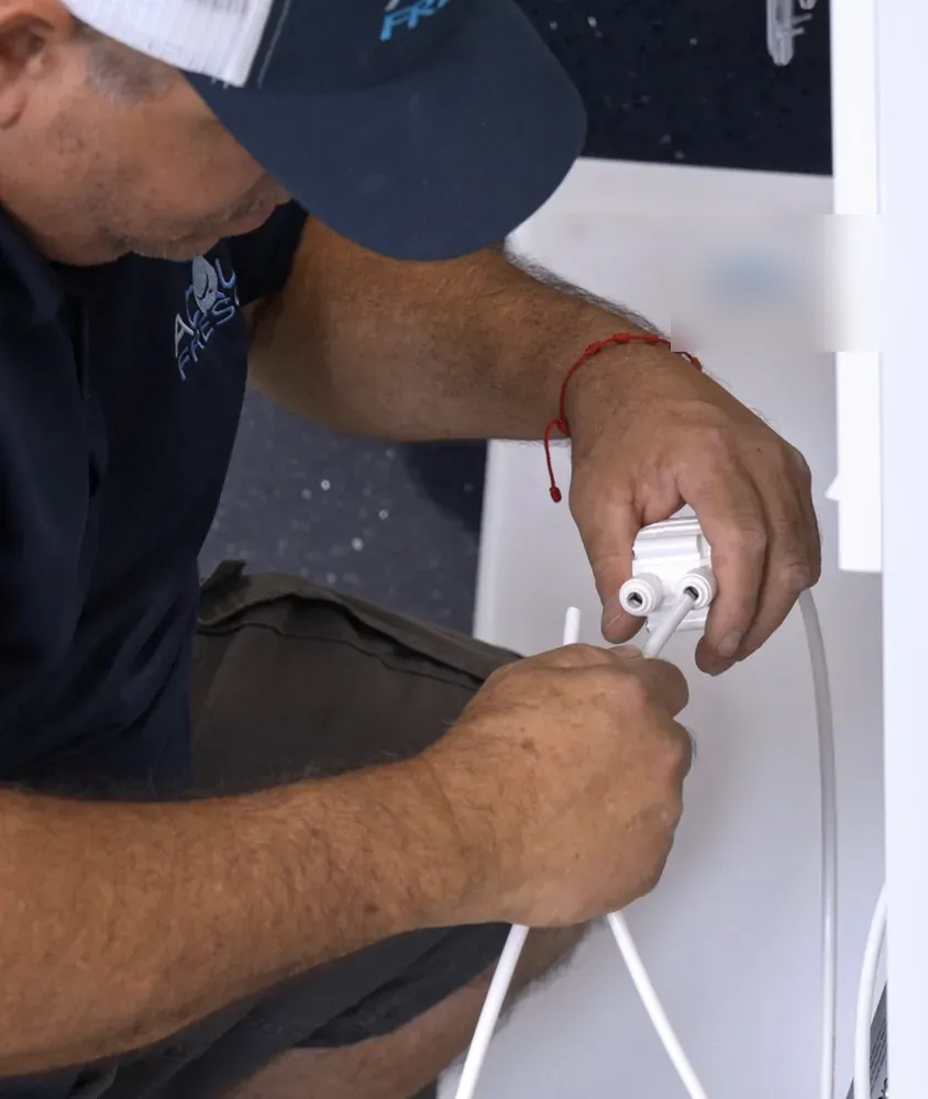 Connect step for a bottleless water cooler